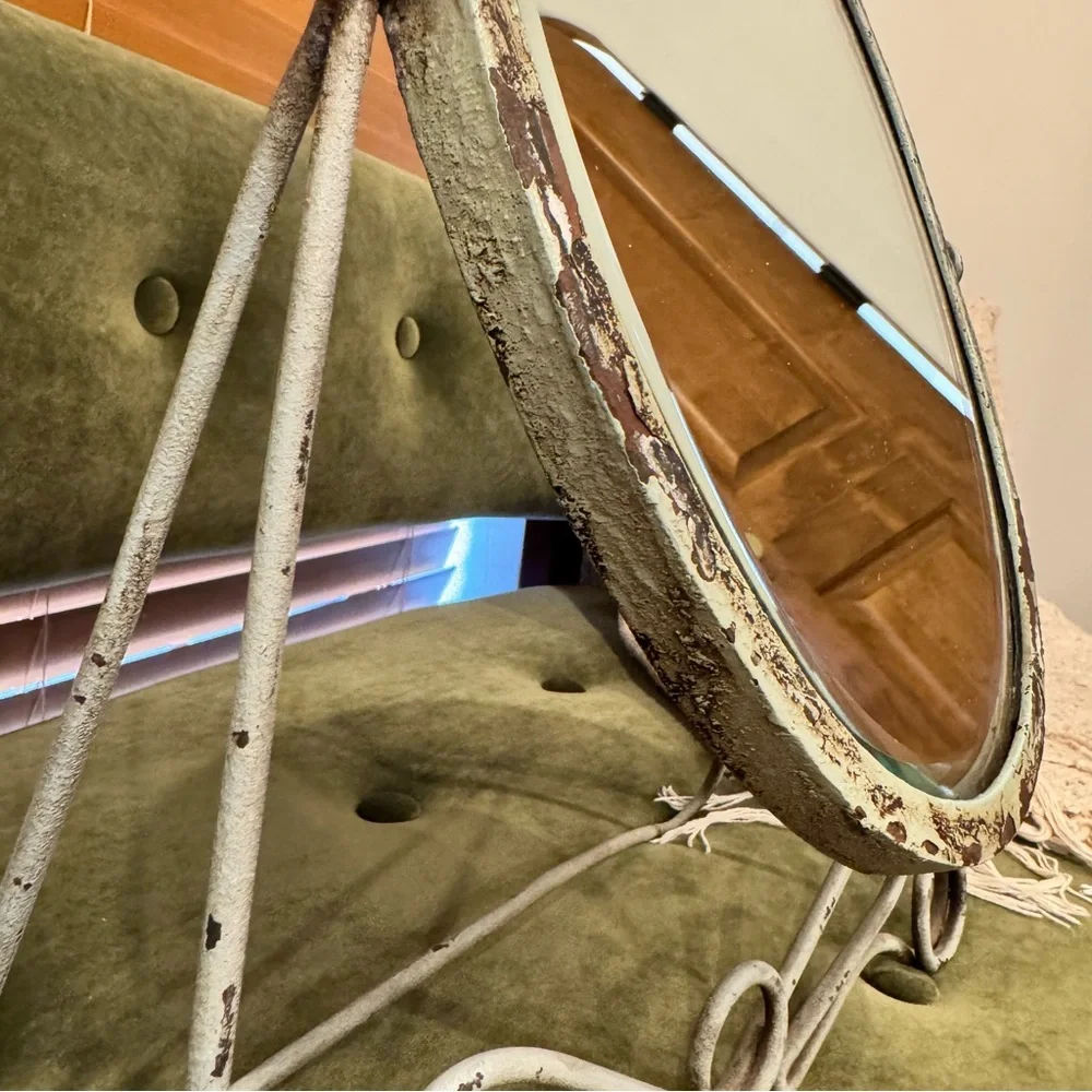 Anthropologie Vintage-Style Oval Mirror in Cream and Green